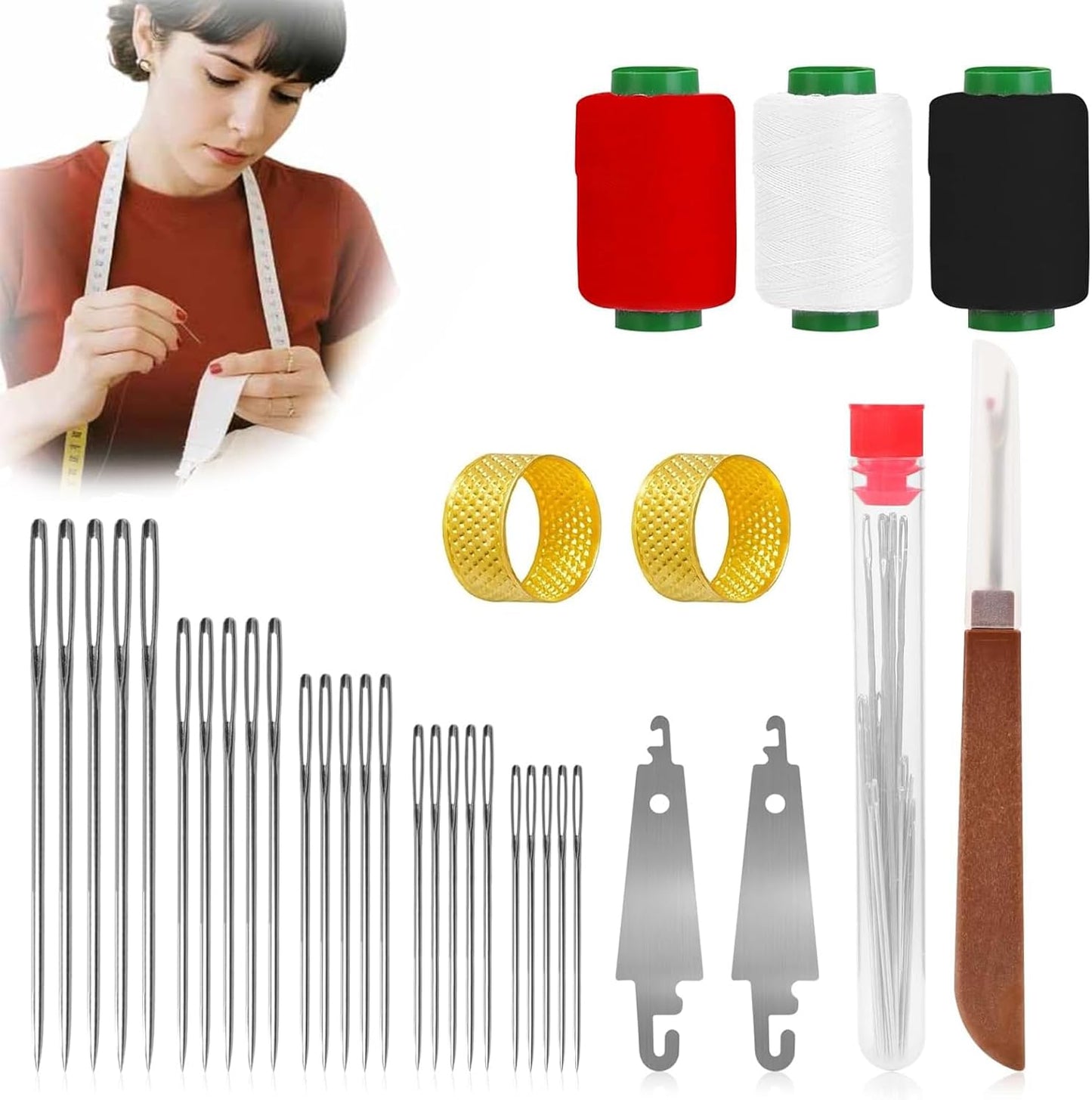 34PCS Big Eye Steel Needles Set
