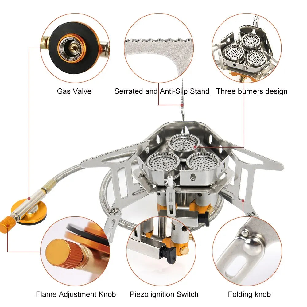 Windproof Camping Gas Stove with Piezo Ignition
