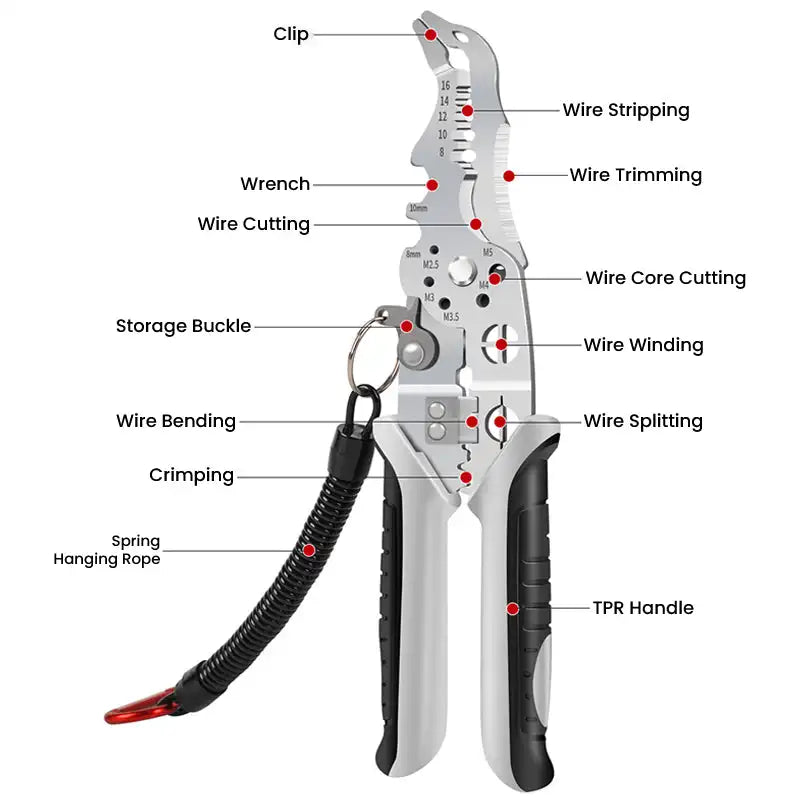 Multifunctional Elbow Wire Stripping Pliers with a Spring Keychain