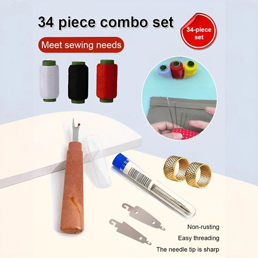34PCS Big Eye Steel Needles Set
