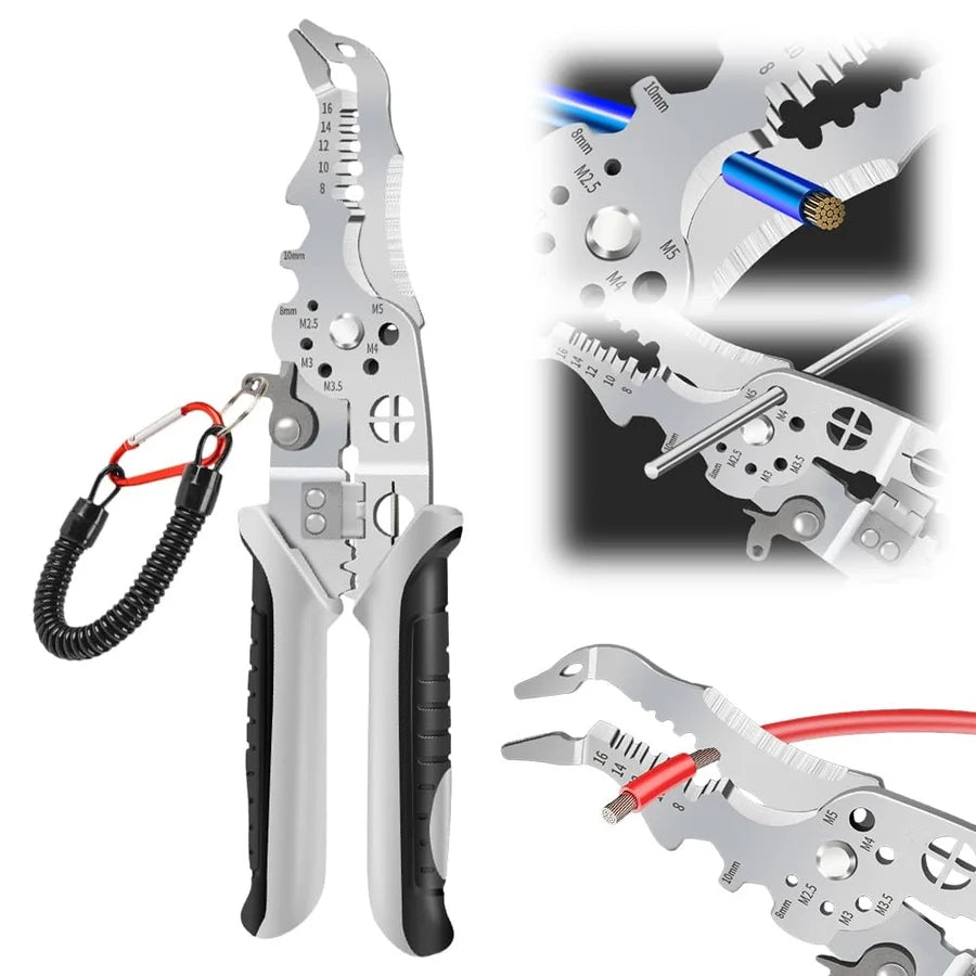 Multifunctional Elbow Wire Stripping Pliers with a Spring Keychain